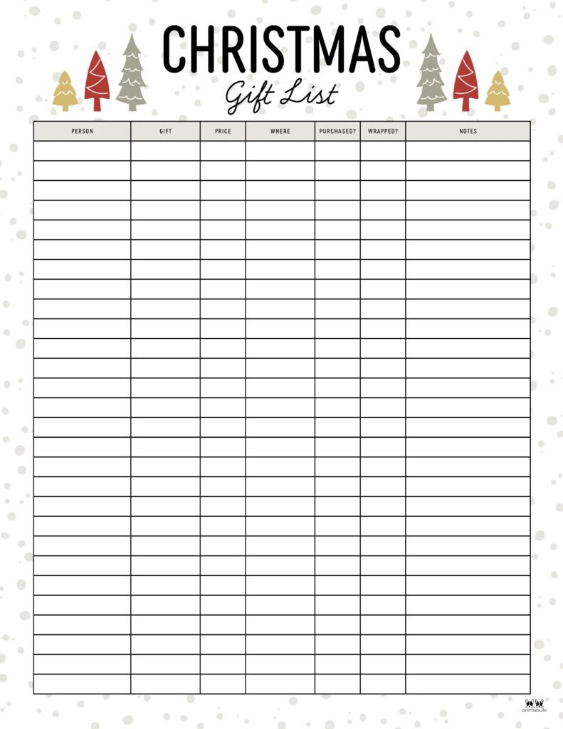 Christmas Gift List Templates - 20 Free Pages | Printabulls pertaining to Printable Christmas List Templates Free