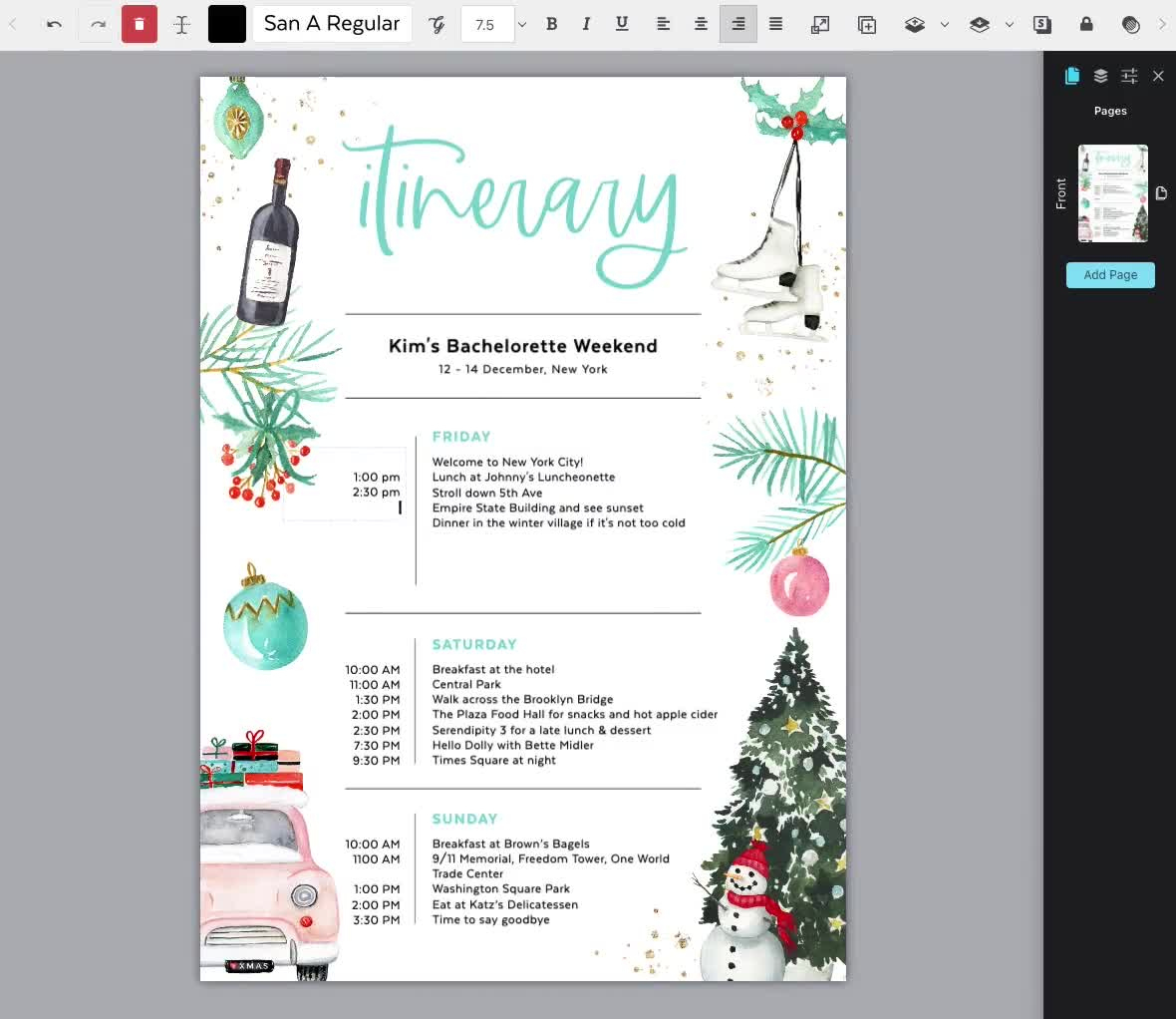 Christmas Itinerary Template, Birthday Weekend, Bachelorette Party, Holidays, Winter Wonderland, Schedule, Agenda, Instant Download Xmas04 for Christmas Itinerary Templates