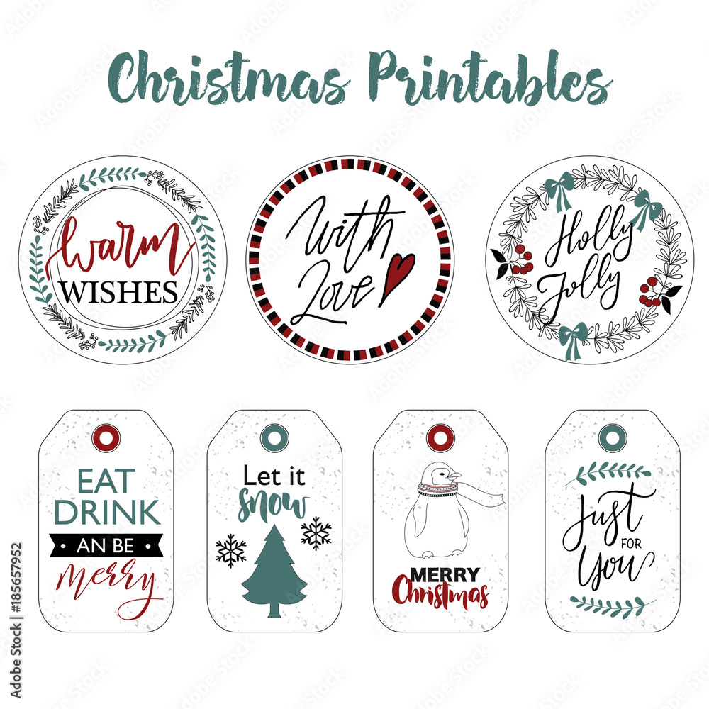 Christmas Labels And Stickers Design With Winter Elements with regard to Christmas Name Badge Templates