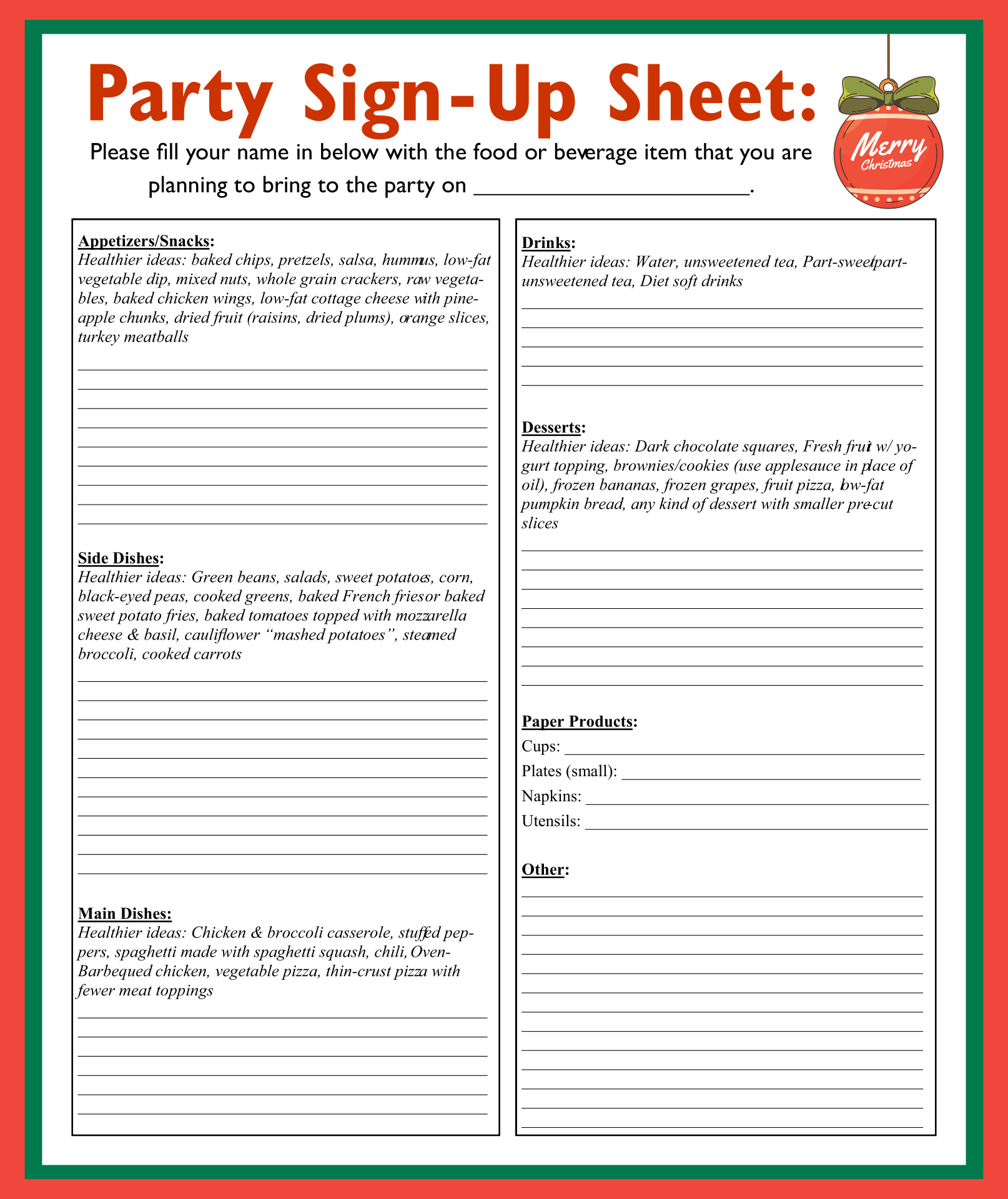 Christmas Party Sign Up Sheet - 15 Free Pdf Printables | Printablee in Christmas Party Sign Up Sheet Templates Free