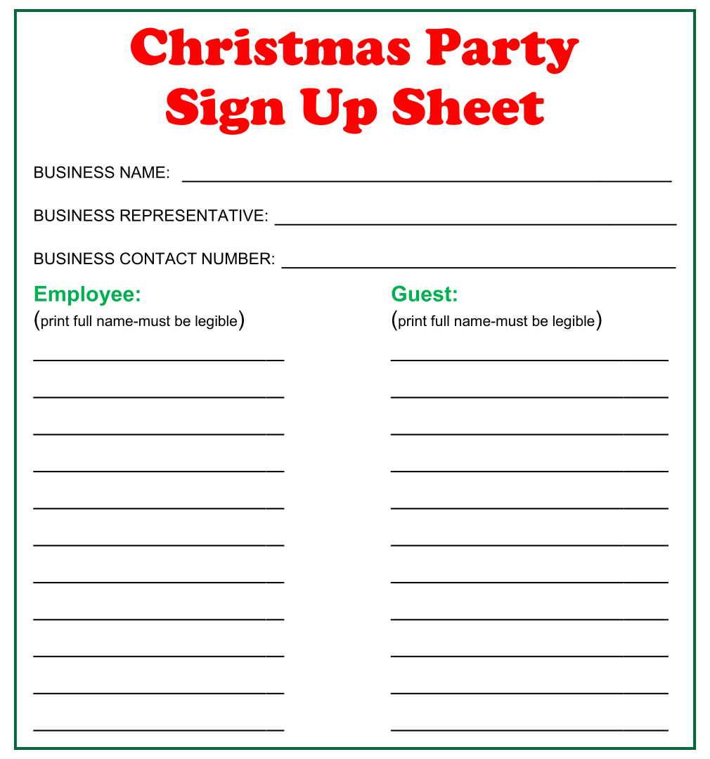 Christmas Party Sign Up Sheet - 15 Free Pdf Printables | Printablee pertaining to Christmas Party Sign Up Sheet Templates Free