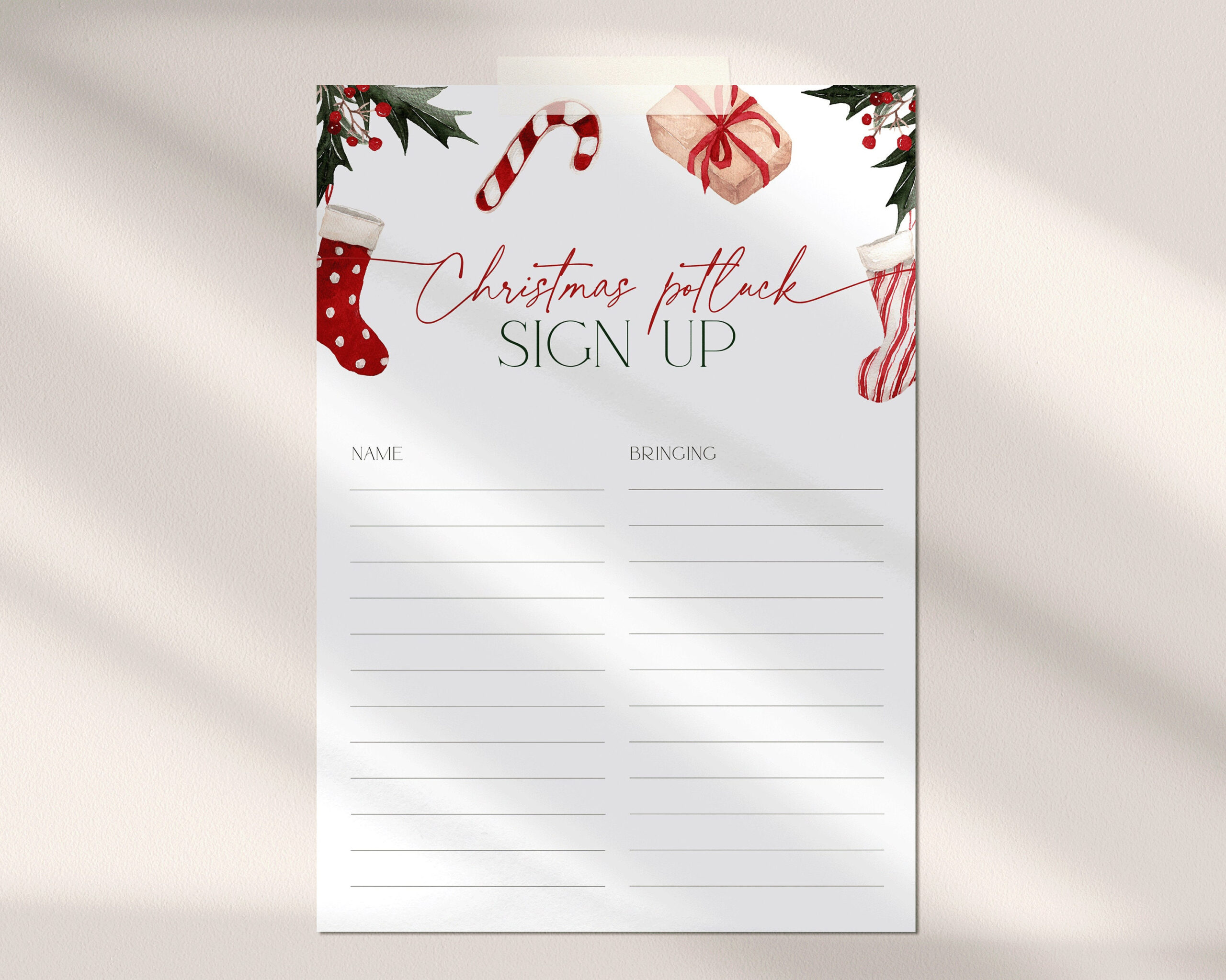 Christmas Potluck Sign Up Sheet Template Editable, Printable Xmas for Christmas Sign Up Sheet Templates