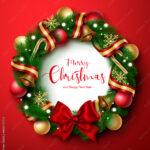 Christmas Wreath Vector Design. Merry Christmas And Happy New Year With Regard To Templates For Christmas Wreath