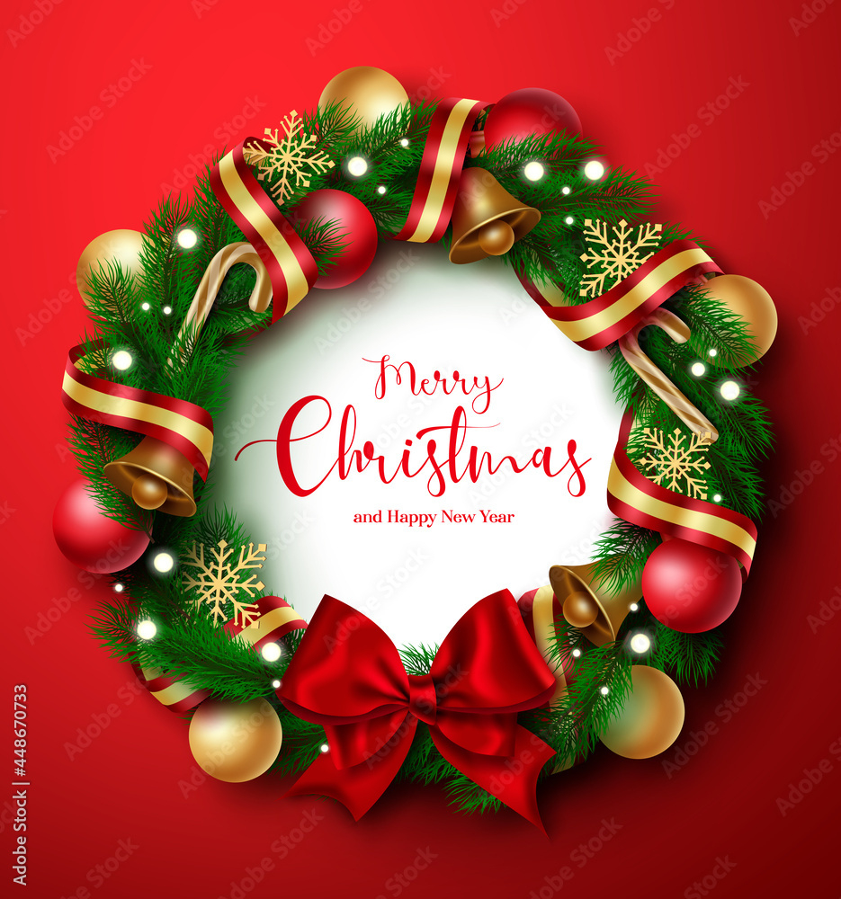 Christmas Wreath Vector Design. Merry Christmas And Happy New Year with regard to Templates For Christmas Wreath