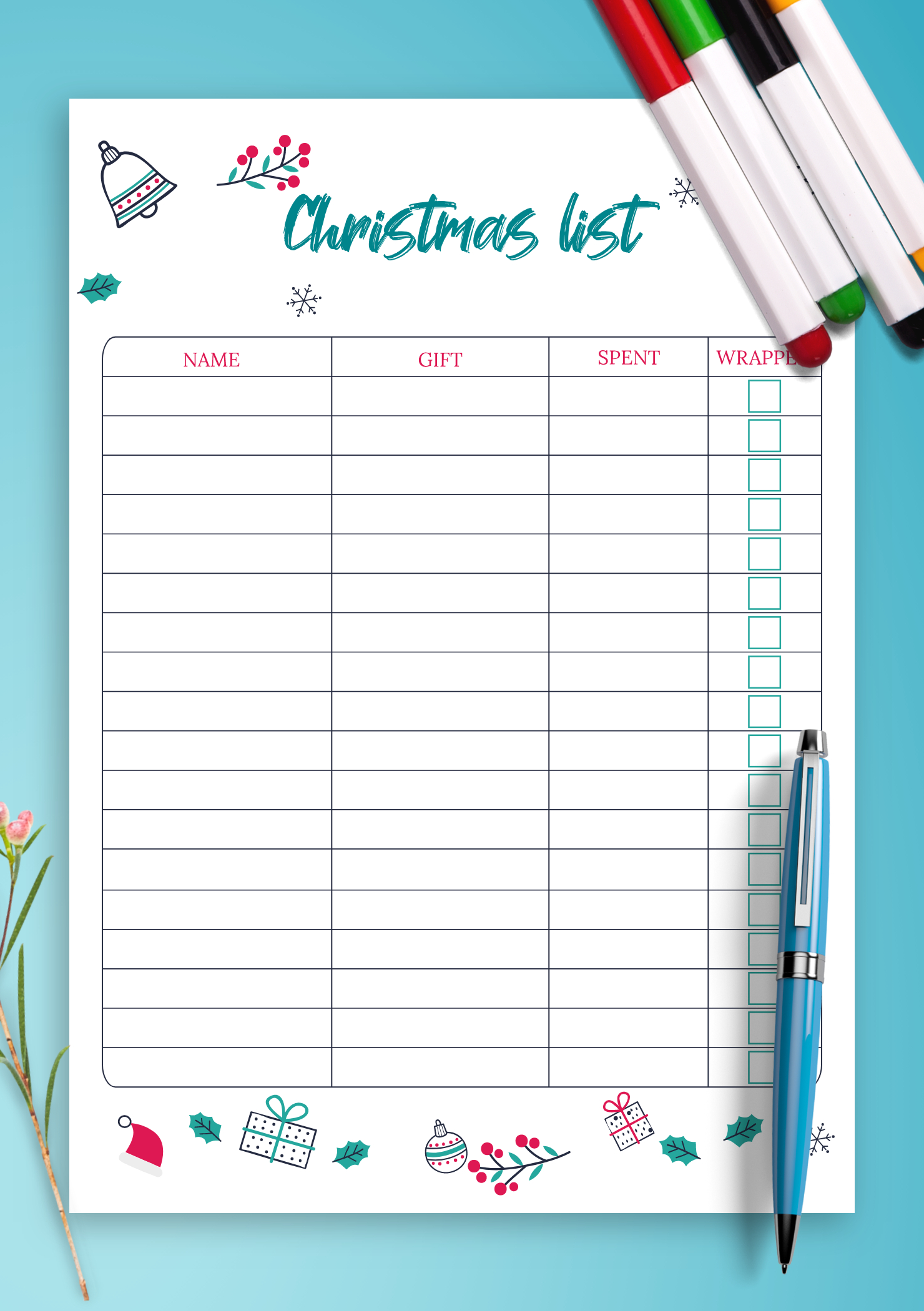 Download Printable Classic White Christmas List Template Pdf inside Christmas List Templates