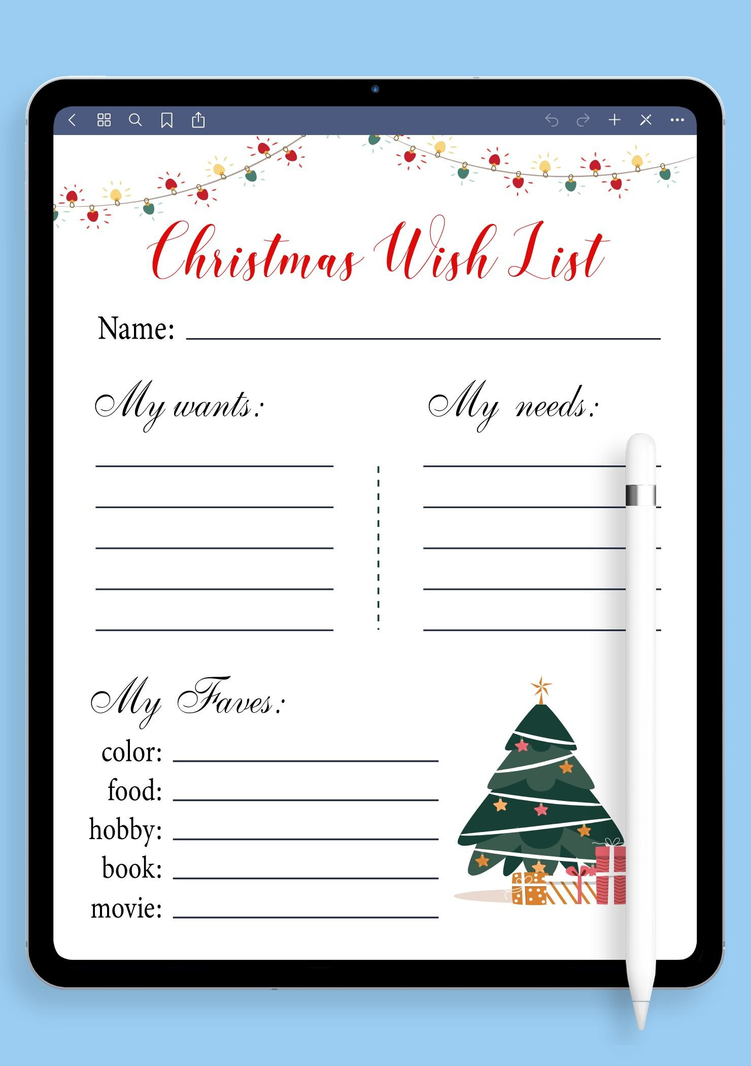 Download Printable White Christmas Wish List Template Pdf pertaining to Christmas List Templates Free Download