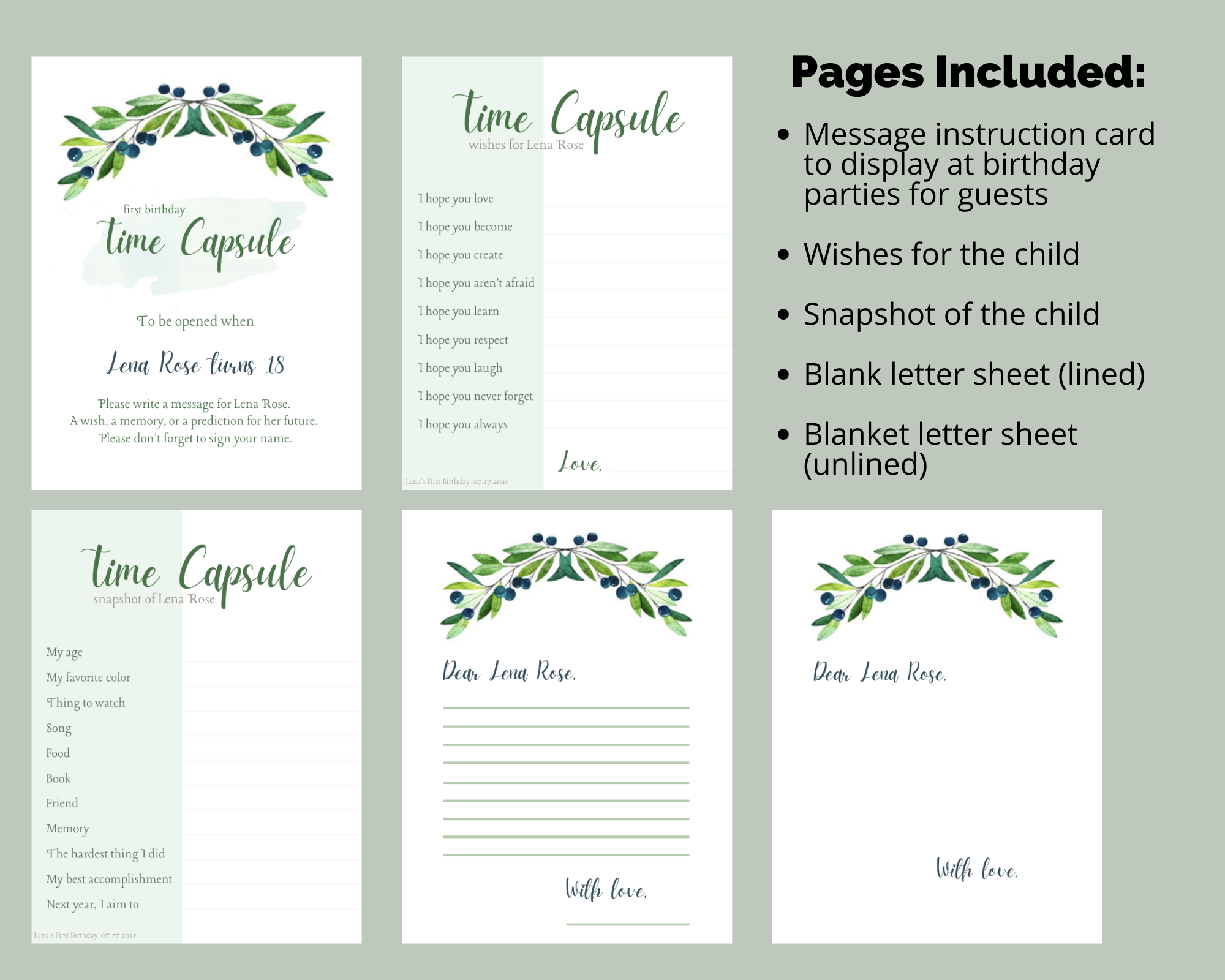 Editable Time Capsule Template - First Birthday Party Printables for Free Printable Time Capsule Template