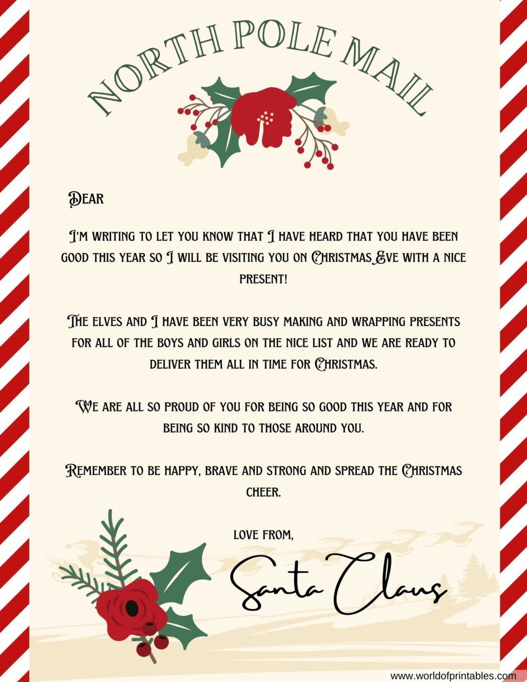 Free Letters From Santa Templates regarding Father Christmas Reply Letter Templates