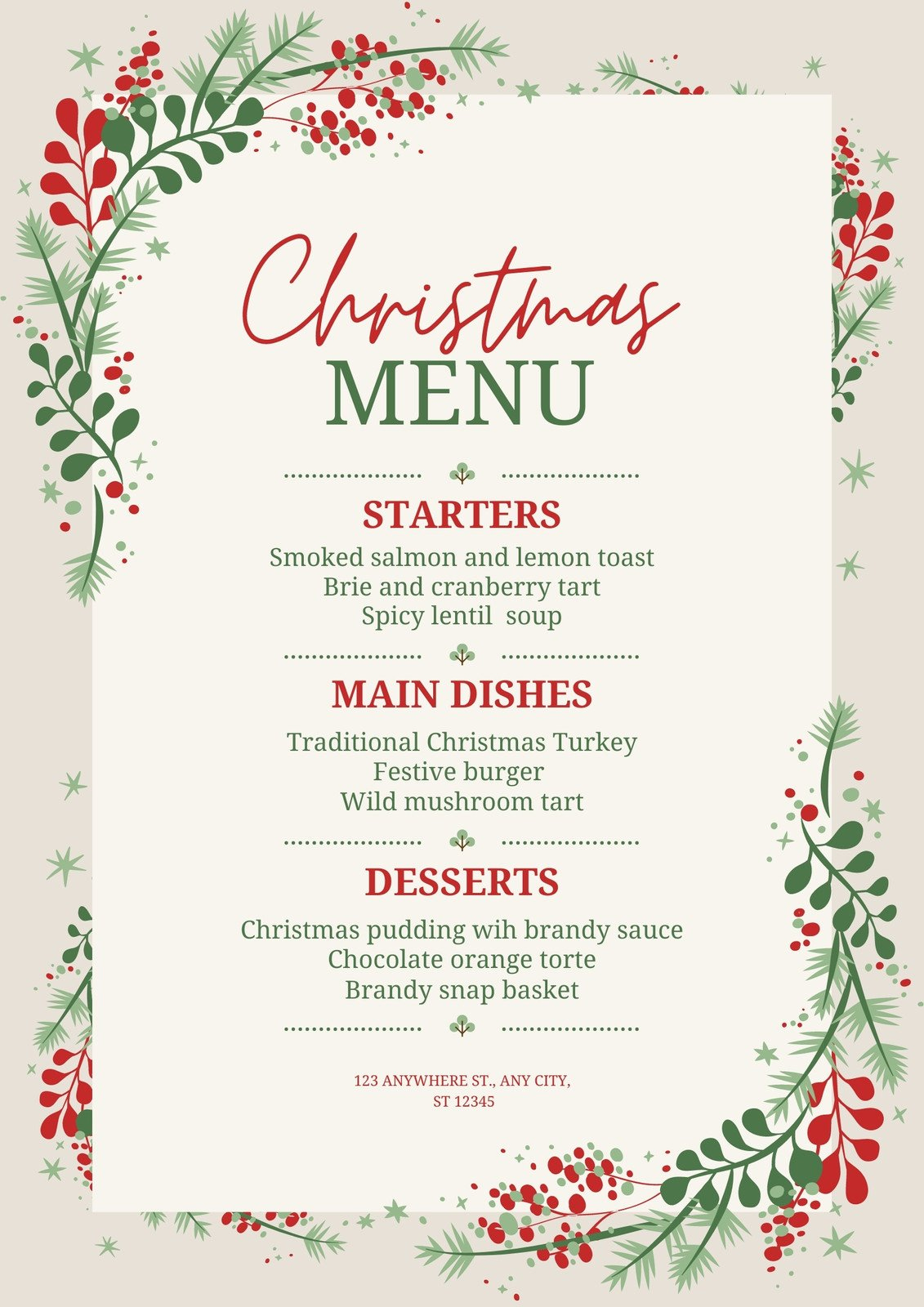 Free Printable And Customizable Dinner Party Menu Templates | Canva for Christmas Day Menu Templates Free