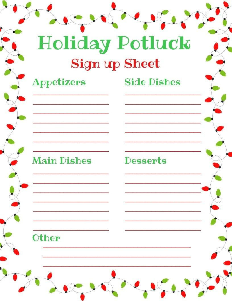 Holiday Potluck Sign Up Sheet - inside Christmas Sign Up Sheet Templates