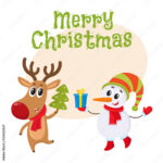 Merry Christmas Greeting Card Template With Funny Reindeer Holding Regarding Funny Christmas Card Templates