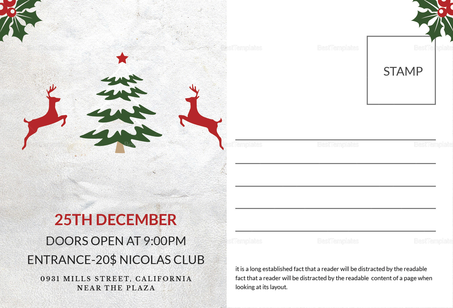 Printable Christmas Postcard Template In Adobe Photoshop throughout Christmas Postcards Templates