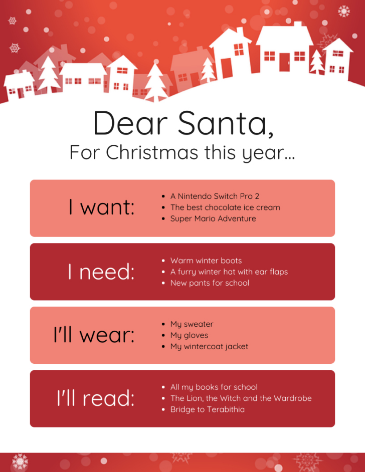 Santa Christmas List Templates