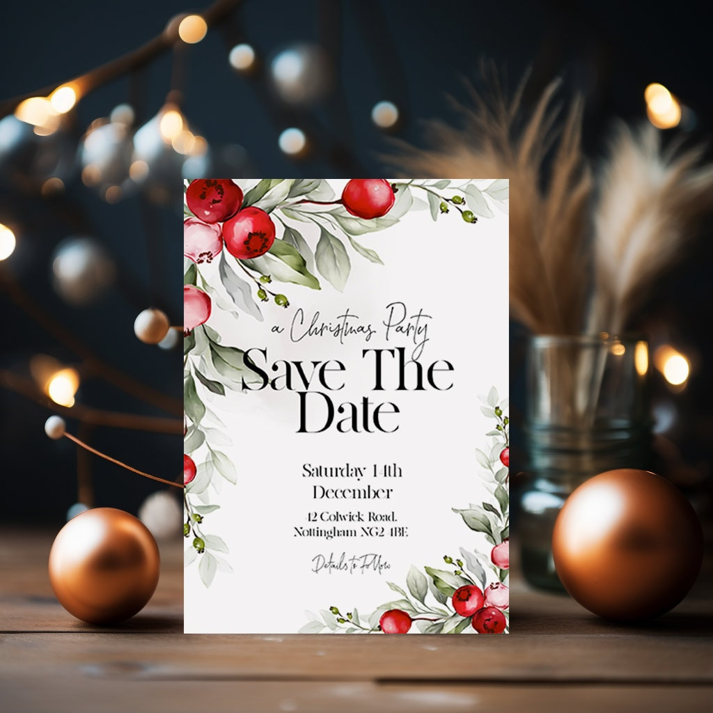 Save The Date Christmas Party Invitation Editable Template Holiday in Save The Date Christmas Party Templates