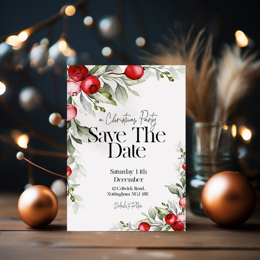 Save The Date Christmas Party Invitation Editable Template Holiday inside Christmas Party Save The Date Free Templates