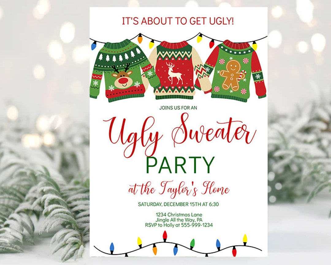 Ugly Sweater Christmas Party Invitation Template Christmas Holiday for Ugly Christmas Sweater Invitation Templates