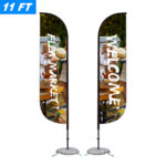 11' Custom Feather Flag Kit Double Sided W/ Cross Base   Printed With 11 Feather Flag Template
