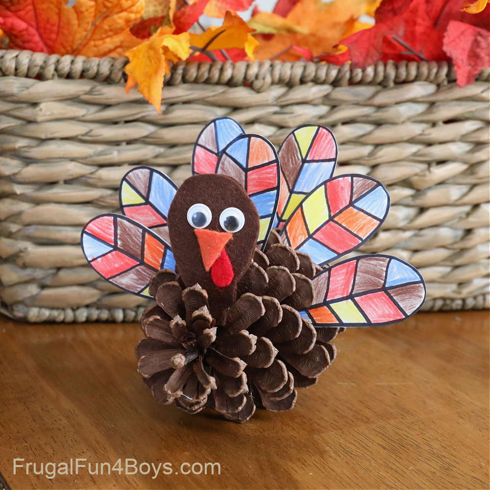 Adorable Pine Cone Turkeys - Frugal Fun For Boys And Girls intended for Free Pine Cone Turkey Feather Template