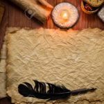 Ancient Papyrus Paper With Feather And Candle On Wood Table With Regard To Feather And Papyrus Template