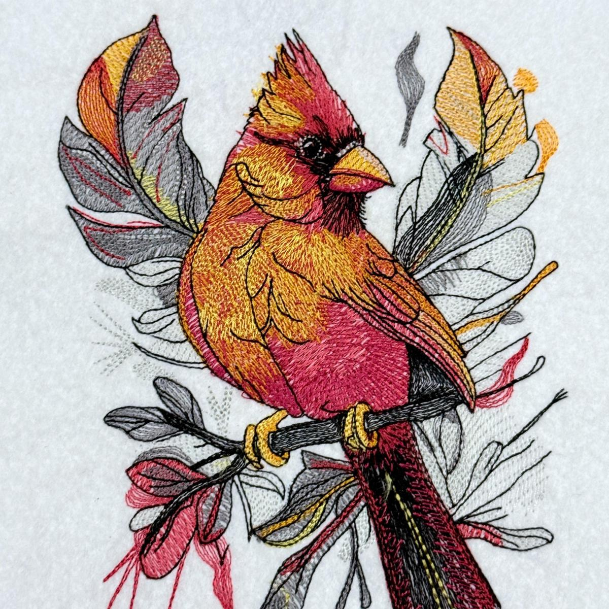 Autumn Feather Cardinal Embroidery Design - Instant Download regarding Cardinal Feather Template