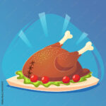 Baked Turkey For Thanksgiving Day. Traditional Food Game Icon For Cooked Turkey Template