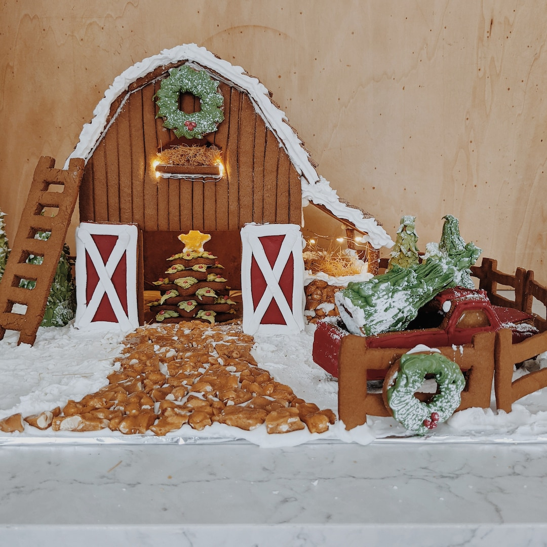 Barn Gingerbread House Template - Etsy inside Gingerbread House Barn Template