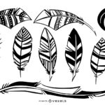 Bird Feather Black White Illustration Set Vector Download Within Feather Template Black And White
