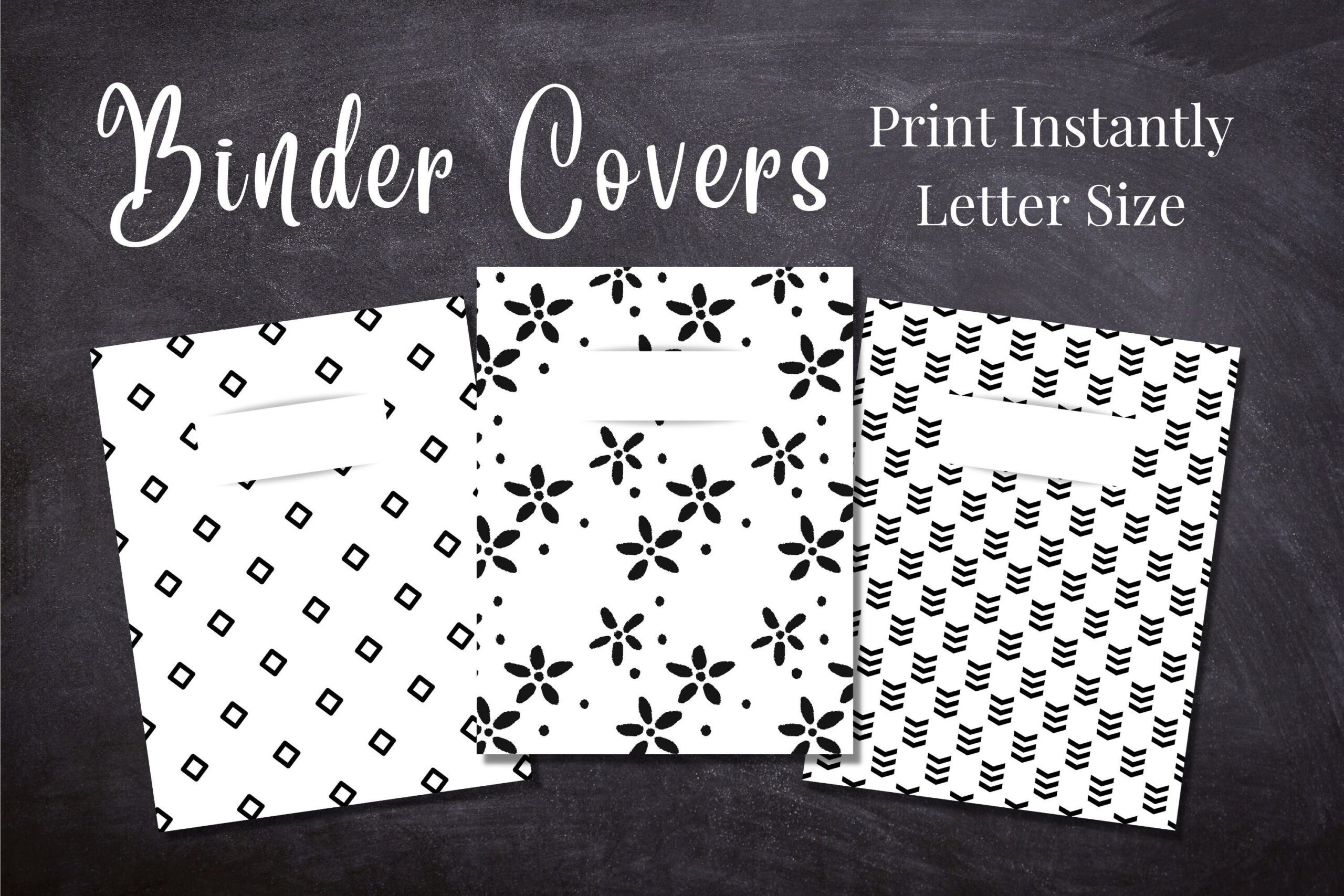 Black And White Binder Cover Printable / Letter Size / School for Silver Feather Binder Cover Template