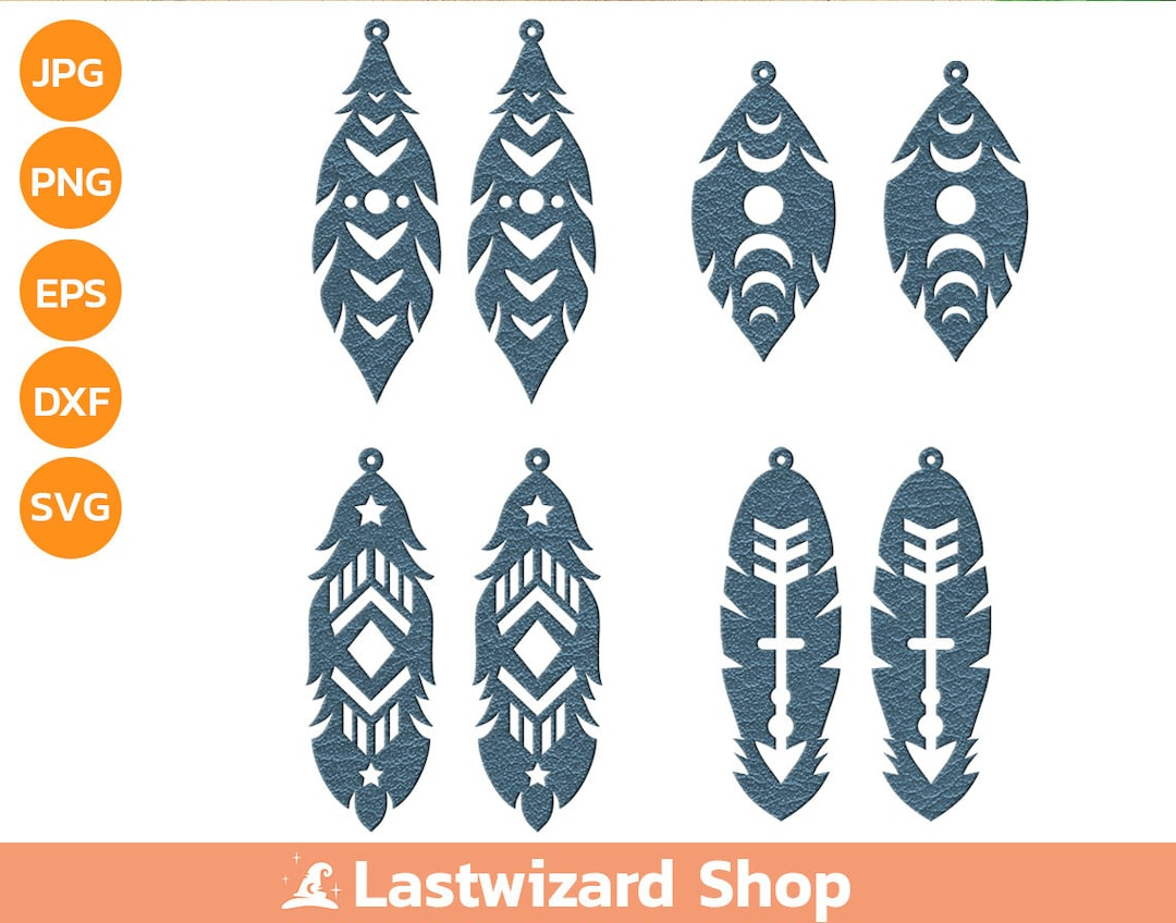 Boho Feather Earring Svg: Faux Leather Template (Digital Download with regard to Faux Leather Feather Earring Template