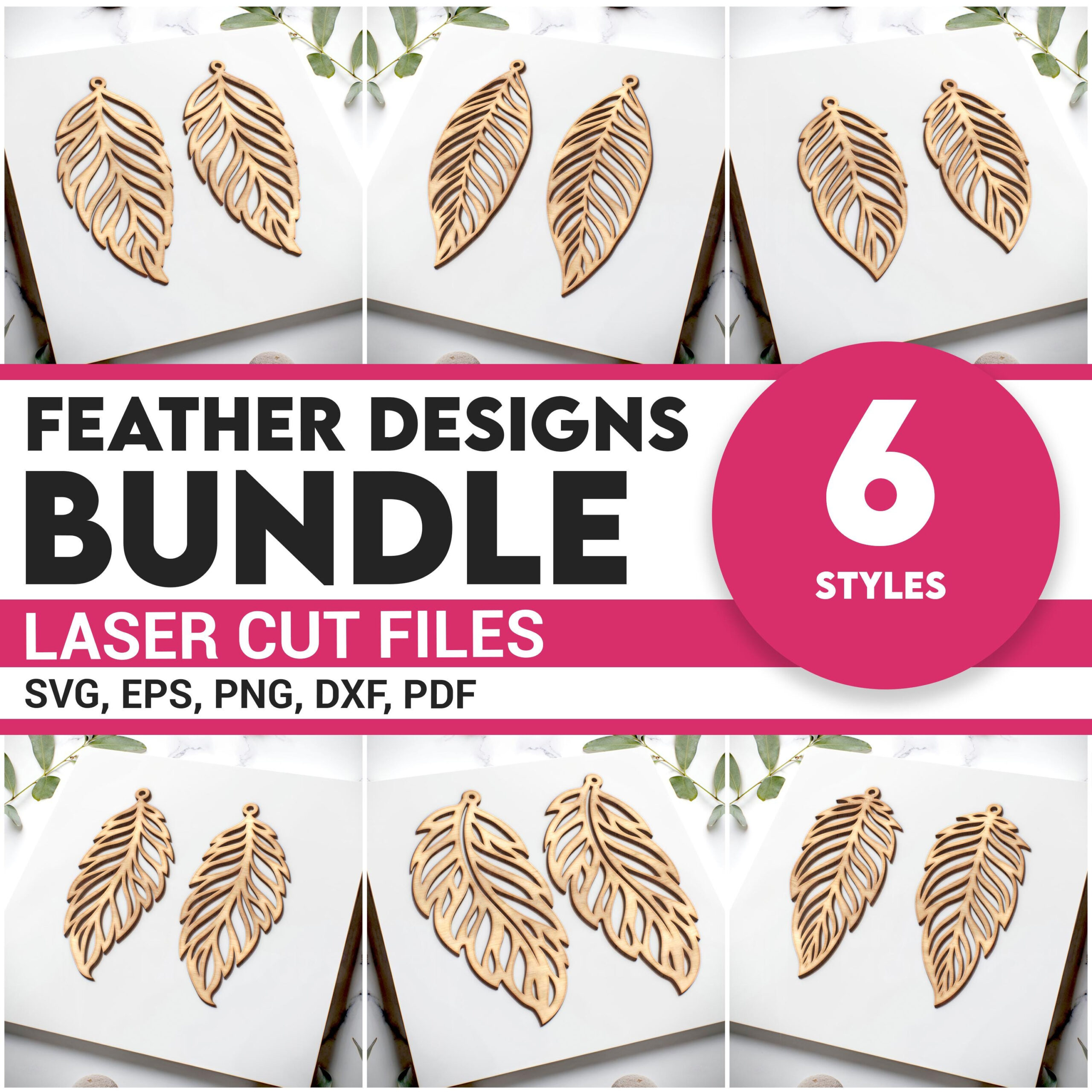 Boho Feather Shape Wood Bundle Earring Svg Laser Cut File Women regarding Feather Leaf Earring Template