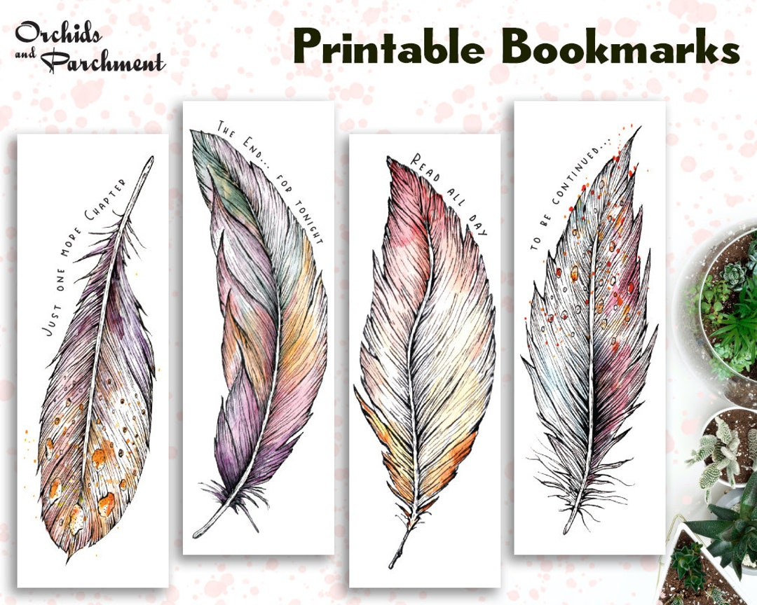 Bookmark Set Feather - Book Love Bookmarks - Printable - Instant with Feather Bookmark Template