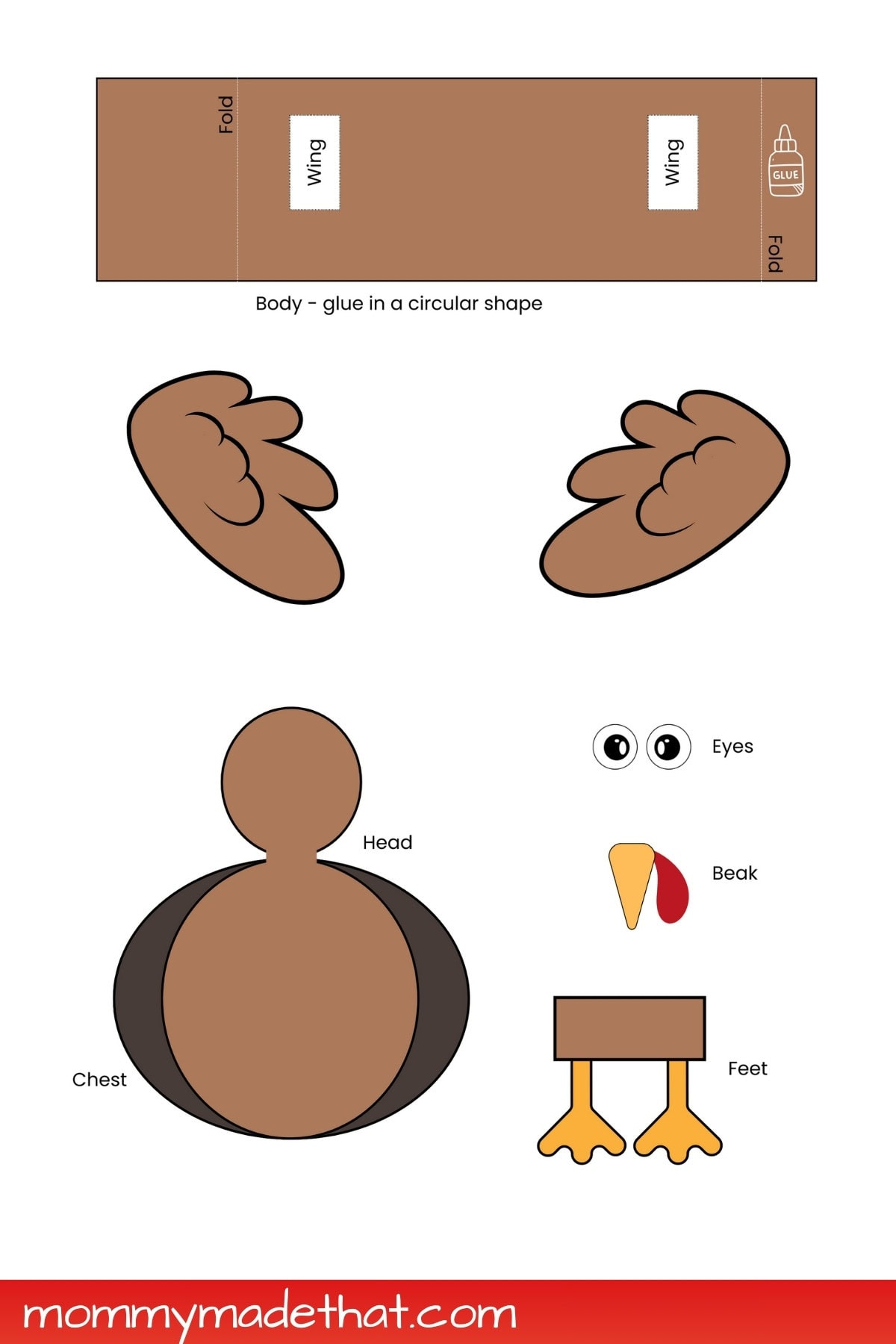 Build A 3D Turkey (Free Cut Out Printable) pertaining to Turkey Head and Feet Template
