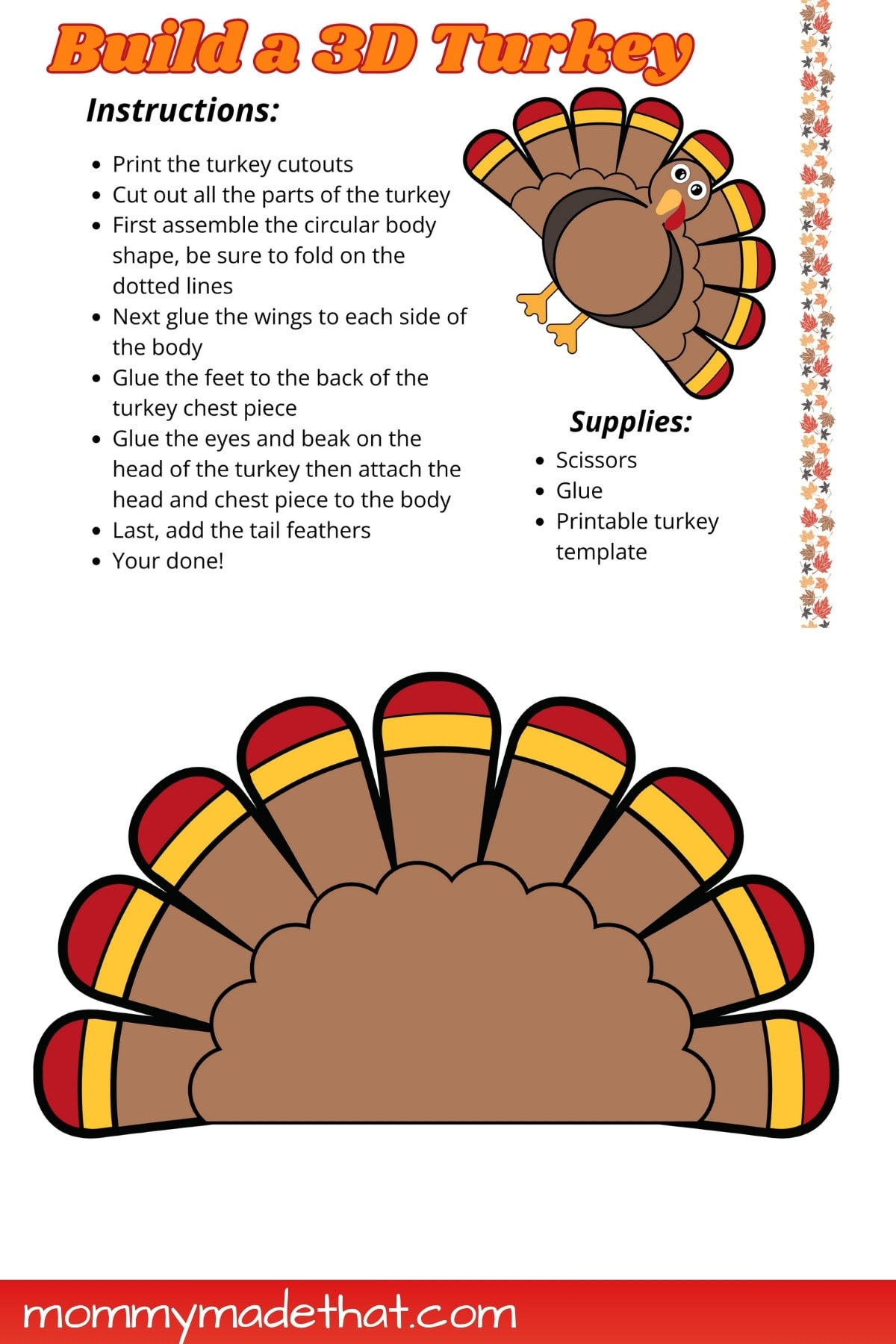Build A 3D Turkey (Free Cut Out Printable) with Foldable Turkey Beak Template