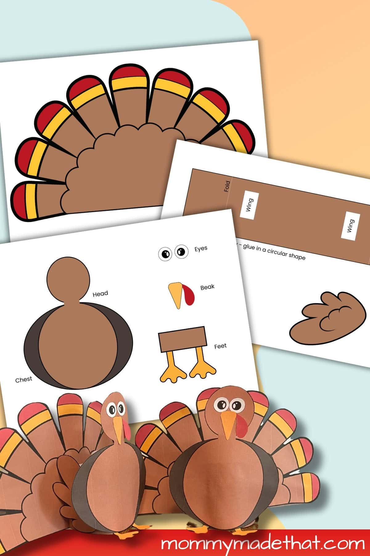 Build A 3D Turkey (Free Cut Out Printable) within 3D Paper Turkey Template