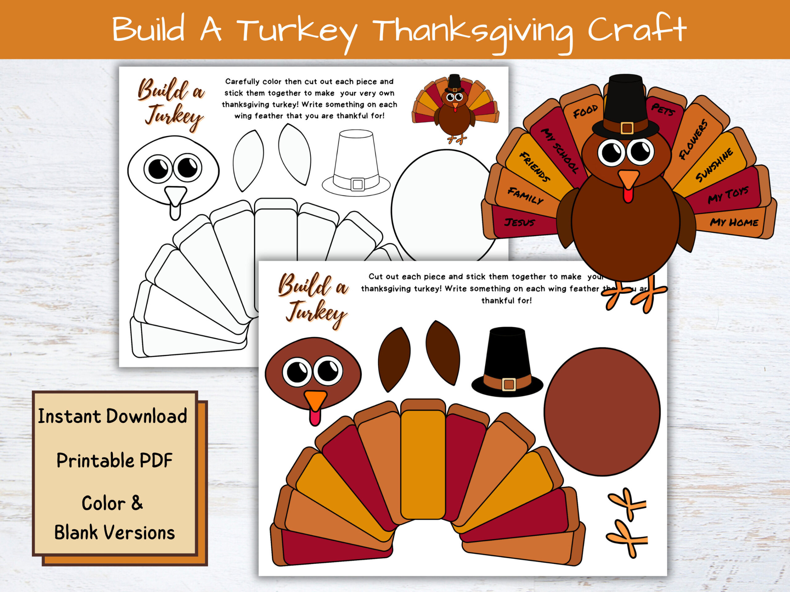 Build A Turkey Craft For Kids, Thankful Turkey, Printable with Thanksgiving Turkey Template