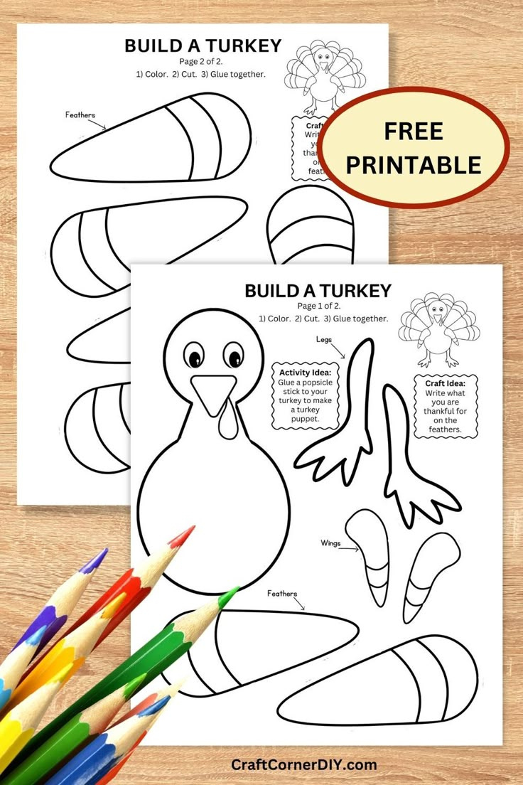Build A Turkey Craft: Free Printable | Craft Corner Diy in Build A Turkey Template