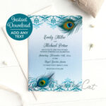 Buy Peacock Wedding Invitation Teal Blue With Feathers And Ethnic In Free Peacock Feather Wedding Invitation Template