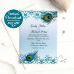 Buy Peacock Wedding Invitation Teal Blue With Feathers And Ethnic Intended For Peacock Feather Wedding Card Template