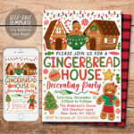 Christmas Gingerbread House Decorating Party Invitation Editable Pertaining To Gingerbread House Invitation Template