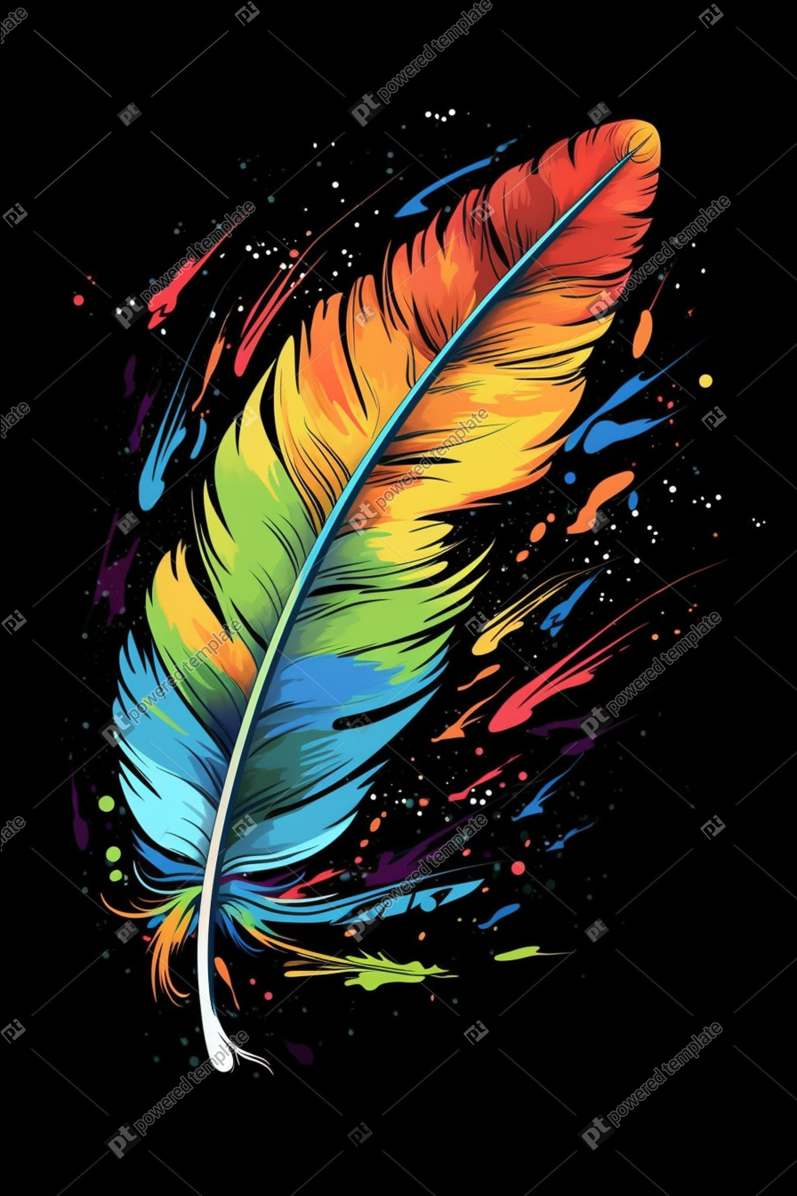 Colorful Native American Feather Artistic T-Shirt Design in Native American Feather Template