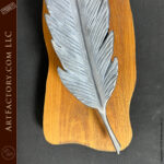 Custom Feather Door Pull: Genuine Blacksmith Hand Forged Iron With Wood Carving Feather Template