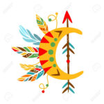 Decorative Object With Arrow , Feathers And Crescent Shape, Native Within Indian Feather Shapes To Printable Template