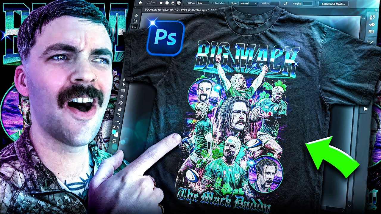 Design Vintage Bootleg Rap Merch - Photoshop Tutorial 2023 for Psd Template To Feather A Shirt