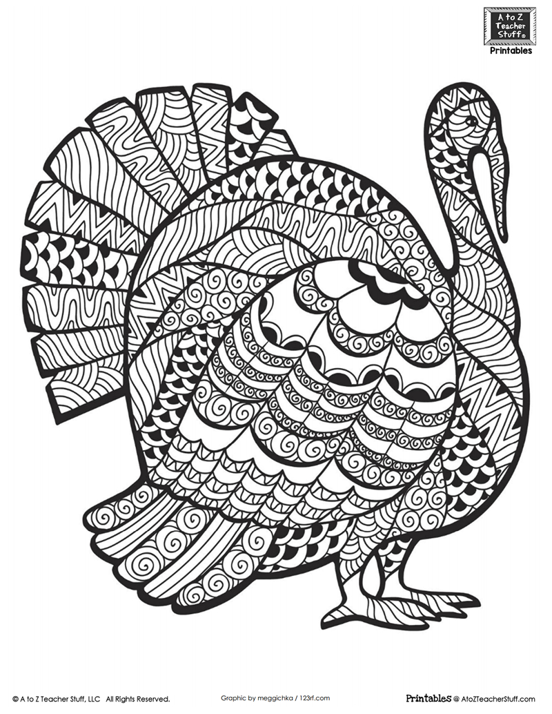 Detailed Turkey Advanced Coloring Page | A To Z Teacher Stuff in Free Printable Turkey Template Detailed