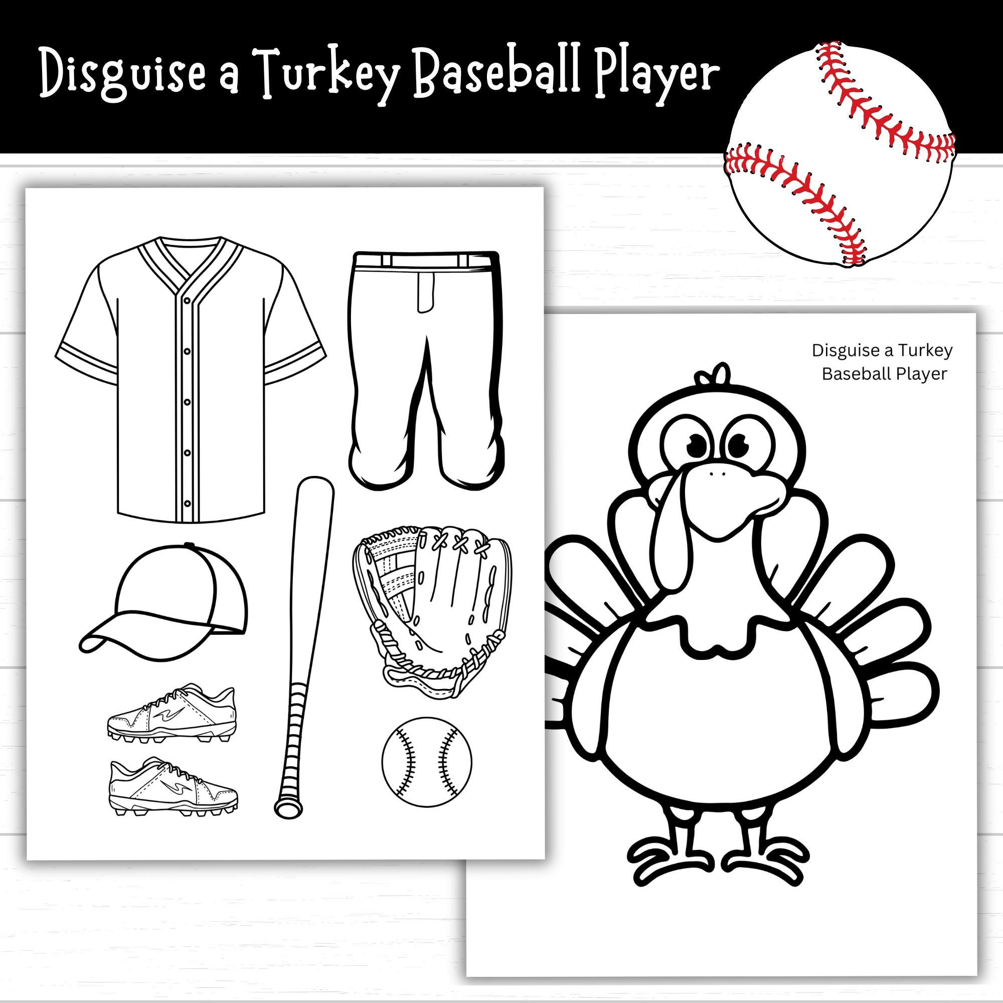 Disguise A Turkey Baseball Player, Black And White Printable regarding Disguise a Turkey Baseball Player Template