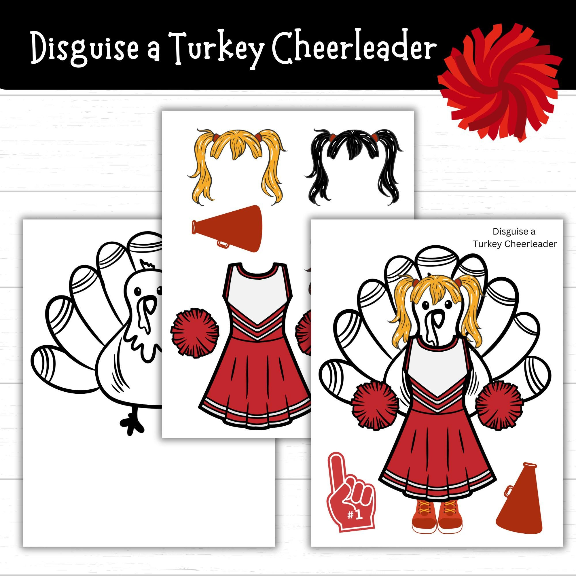 Disguise A Turkey Cheerleader, Cheerleader Turkey, Turkey In for Turkey Disguise Cheerleader Template