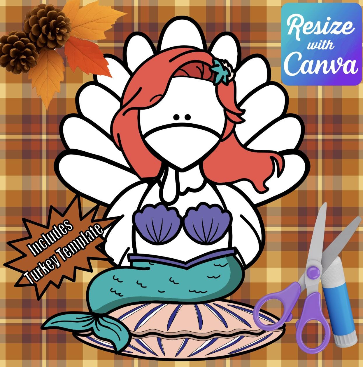 Disguise A Turkey- Mermaid Disguise-Resizable! - Etsy regarding Turkey In Disguise Mermaid Template