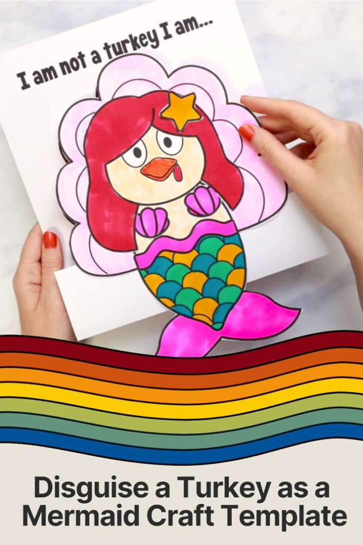 Disguise a Turkey Mermaid Template Printable