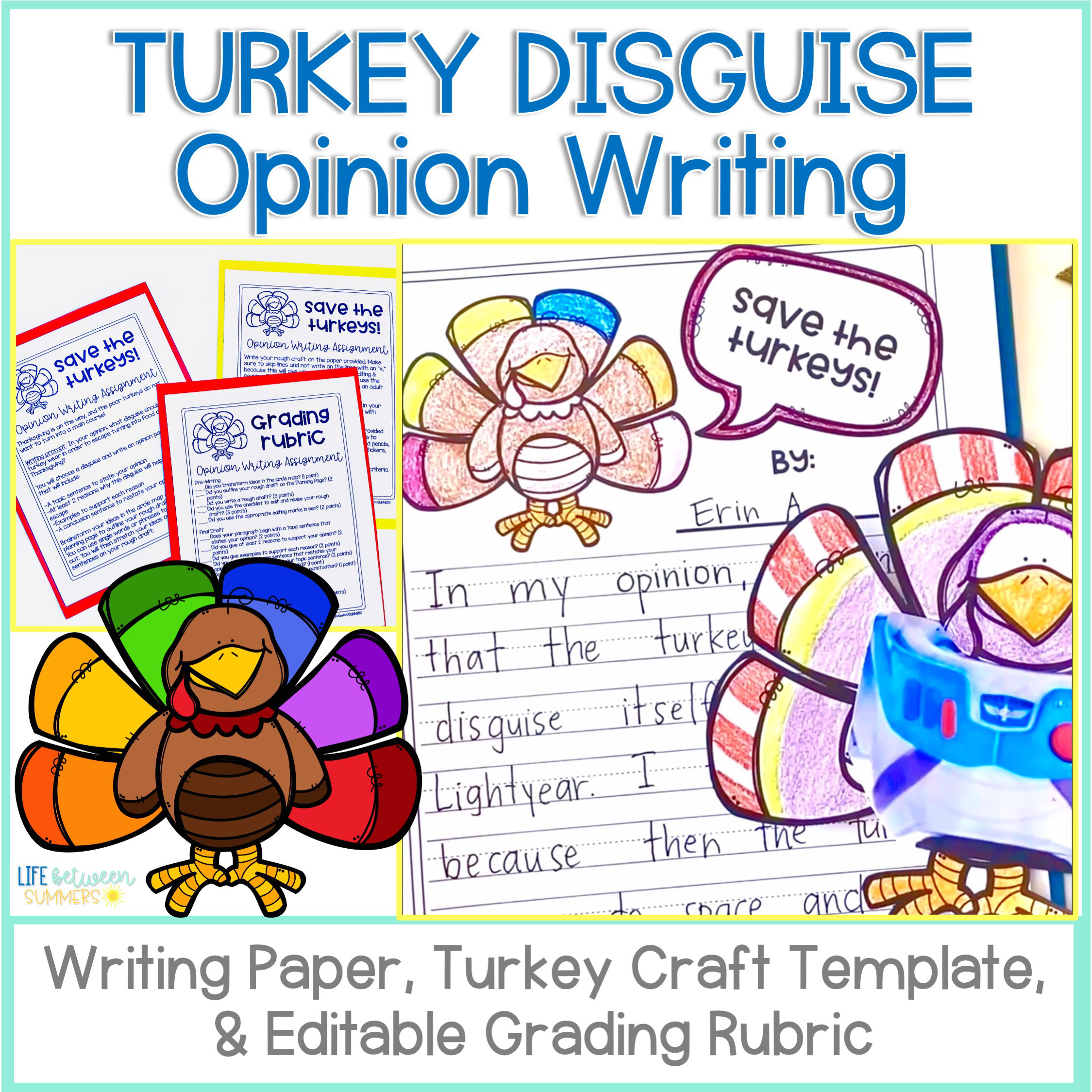 Disguise A Turkey Opinion Writing & Thanksgiving Craft Editable & Digital - Life Between Summers in Turkey Disguise Writing Template