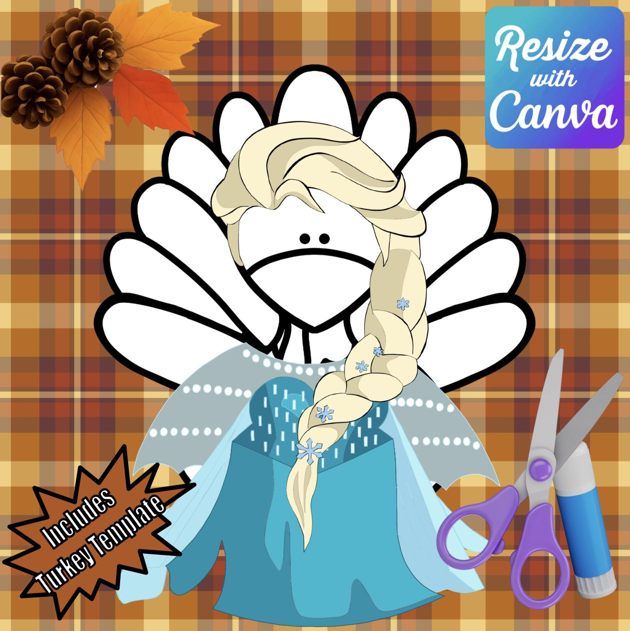 Disguise A Turkey-Queen Disguise-Resizable! - Etsy regarding Turkey Disguise Elsa Template